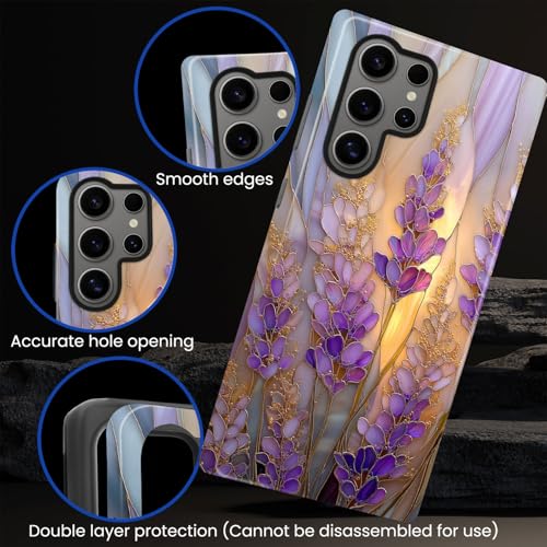 Compatible with Samsung Galaxy S24 Ultra Case,Glossy Case All-Round Protection Shockproof Anti-Scratches TPU Cover,Cases for Man Woman-Stained Glass Lavender in Bloom - color: Stained Glass Lavender in Bloom, size: Galaxy S24 Ultra