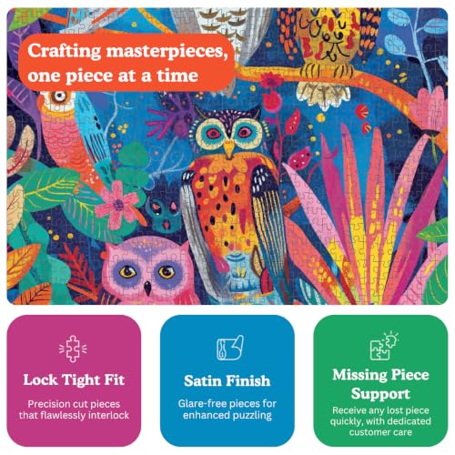 Cross & Glory | 1000 Piece Jigsaw Puzzles for Adults | Hootenanny | Birds in Paradise | Vibrant Indian Garden & Owl Design | 2mm Thick Pieces | Bonus Reference Poster | Satin Finish | Ages 14+ - color: Hootenanny