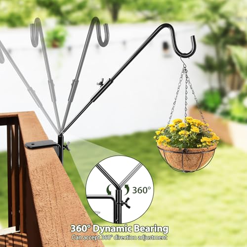 Deck Hook, 16 Inch Bird Feeder Hanger for Hummingbird Feeders, Black | Heavy Duty, Metal Hanger for Planters, Lanterns, Wind Chimes, Holiday Decorations, 360° Rotatable Arm, Gifts for Women Men - size: 16inch