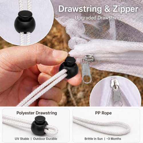 2 Pack 12x16Ft Extra Large Drawstring & Zipper Fruit Tree Netting Cover - Reusable Bird Netting for Blueberry Bushes, Anti-Cicada/Deer/Squirrel Large Plant Protection Net - size: 12x16Ft