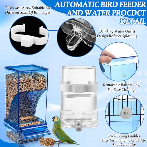 Novabright 7 Pcs No Mess Bird Feeder Water Dispenser Set Include Automatic Parakeet Feeder and Drinker with Bird Paw Grinding Stick Cage Accessories for Small Medium Cockatiel Lovebird(Classic,Blue) - color: Blue, style: Classic