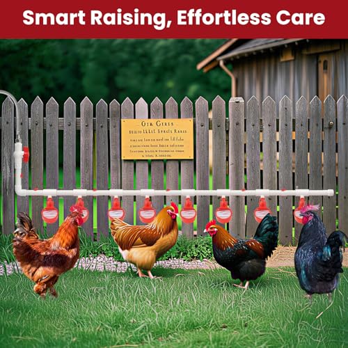Automatic Chicken Waterer System Complete Set Pipeline Poultry Water Feeder with Water Cups, Float Valve, Garden Hose for DIY (Bucket Not Included)