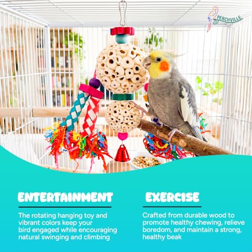 Multi-Texture Bird Parrot Shredding Foraging Hanging Toy with Natural Sola Balls, Chew Shredding Paper Forage Toys, Bamboo Finger Traps for Birds Large Parrots, Conures, and Cockatiels