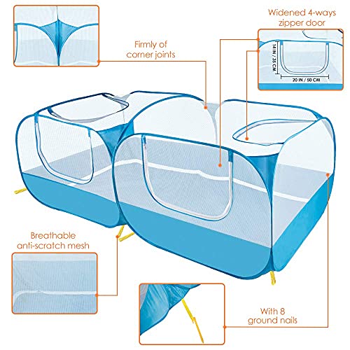 Lukovee Small Animals Playpen, Foldable Pet Playpen, 73"x36"x25" | Escape-Proof Detachable Bottom, 4 Zipper Doors, Breathable, Pen for Puppy Chicken Duck Kitten Rabbits Run Outdoor Yard , Blue - color: Blue - with Escape-proof Bottom