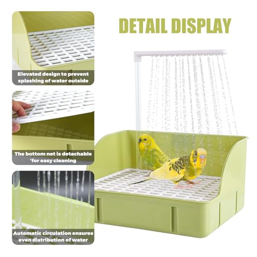Parrot Bathtub, Large Bird Shower Fountain, Automatic Bird Bath, Parrot Bath Shower, Automatic Bathtub with Circulating Faucet, Indoor Fountain with USB Pump, Green - color: A