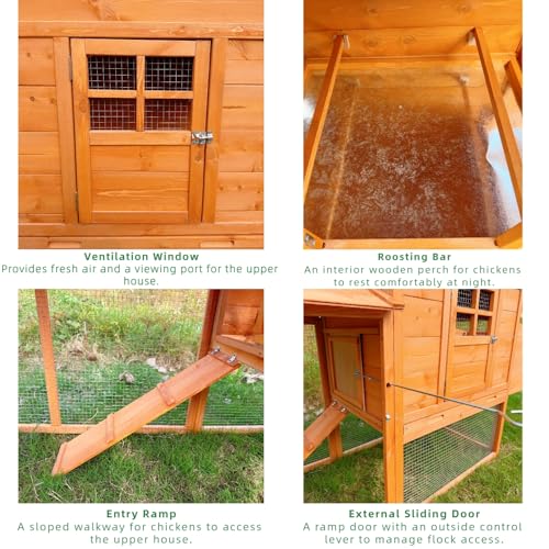 84.6" Wooden Chicken Coop for 4-6 Chickens, Outdoor Backyard Poultry House with Spacious Run, Nesting Box with Lid Support, Slide-Out Tray for Easy Cleaning, Weather-Resistant Animal Habitat