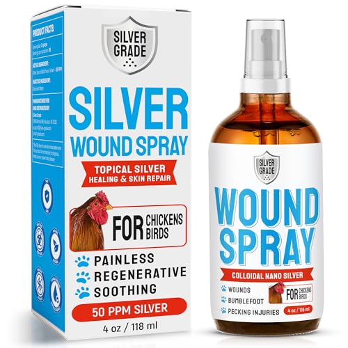 Wound Spray for Chicken – Birds & Chicken Antibiotics Alternative to Help with Pecking Sores, Bumblefoot, Cuts – Poultry Spray with Silver – GMOs Free – 4-Oz Bottle