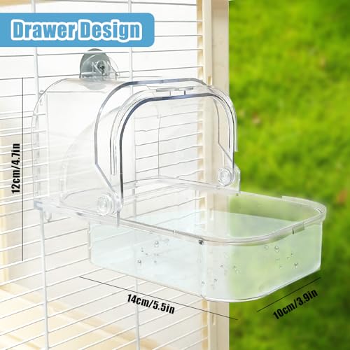 Bird Bath for Cage, Plastic Water Bowl Feeder for Pet Birds, Parrot Bathtub with Hanging Hooks for Little Bird Parrots Spacious Parakeets Portable Shower for Most Birdcage - color: clear