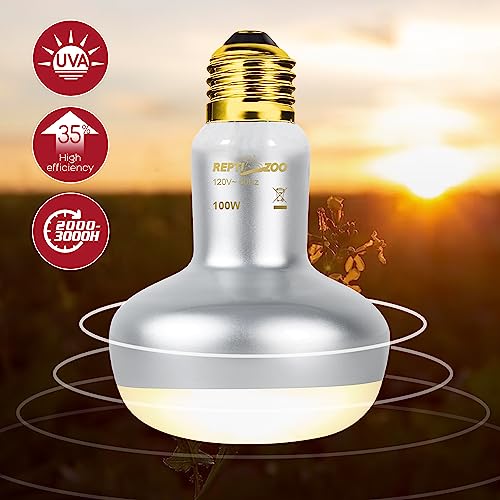 REPTI ZOO Reptile Heat Lamp Bulb and UVB 10.0 Reptile Light Combo Pack, 100W Intense Basking Spot Light UVA Heat Lamp Bulb, 26W Energy Saving UVA UVB Bulb Spiral Compact Bulb - size: CBL06