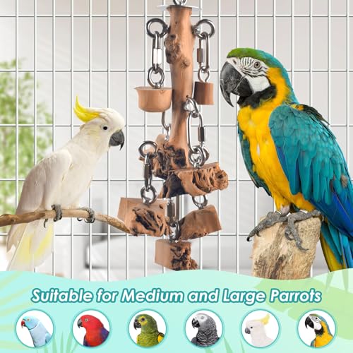 DBNESS Bird Toys for Parrot, Durable Stainless Steel Large Birds Chew Toy, Hanging Detachable Natural Hardwood Blocks for Medim to Large Eclectus, African Greys, Amazon Parrot, Cockatoo - style: Vertical String