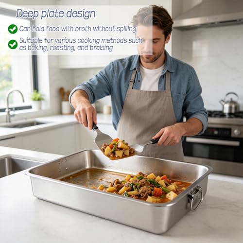 23.5" x 15.5" Stainless Steel Roasting Pan with Handles, Extra Large Turkey Roasting Pan Deep Baking Tray for Oven – Heavy Duty Roaster for Turkey, Lasagna, Roasts & Holiday Meals