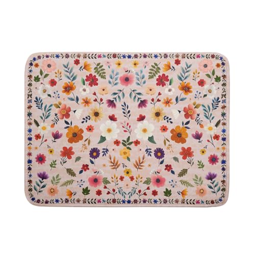 Spring Flowers Dish Drying Mat - Summer Pink Floral Washable Decorative Drying Pad for Women Home Kitchen Decor - color: Wildflowers Pink, size: 24" x 18"