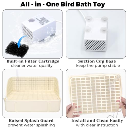 Automatic Parakeet Bird Bath with Pump & Control Valve for Tame Birds | Large Bird Shower Fountain Indoor Bathtub, Parrot Bath Tub Faucet for Pet Birds, Cockatiel, African Grey, Conure, Lovebird - color: White with Control Valve