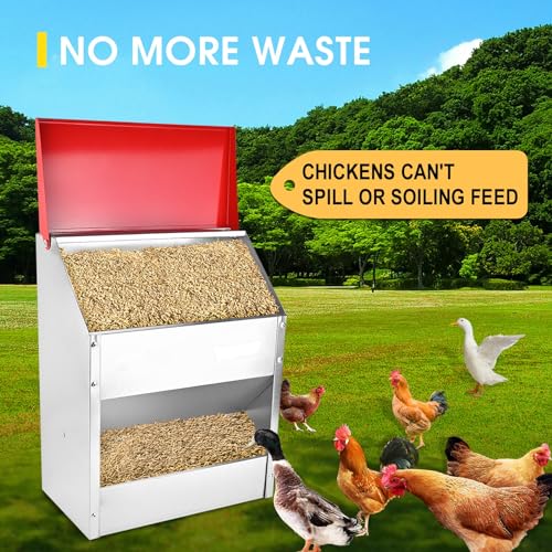 11.5-55lbs Galvanized Chicken Feeder - Rat Proof Poultry Feeder with Lid Weatherproof Outdoor Coop Food Dispenser (30lbs 13.8x8.3x17.7in) - size: 30lbs 13.8x8.3x17.7in