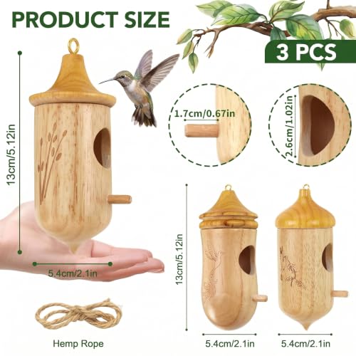 CHILDLION 3 Pack Hummingbird House, Small Hummingbird Houses for Outside, Weatherproof Wooden Hummingbird Houses for Nesting, Hanging, Gardening Gifts Home Decoration