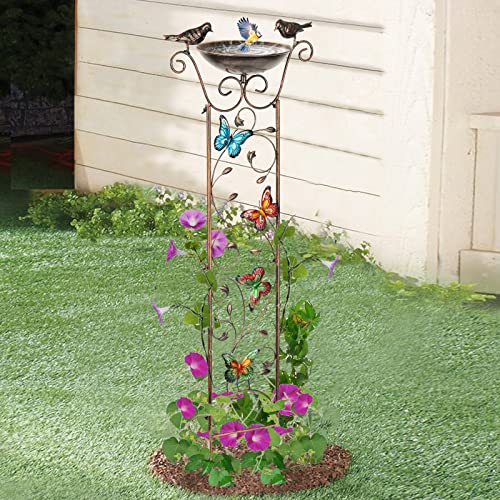 SUNNYPARK 43.5 Inch Metal Bird Bath Bowl with Garden Trellis Outdoor | Easy install, Garden birdbath and Plants Trellis 2 in 1, Decorative with Butterflies, Functional Decor for Yard Patio Lawn - size: Butterfly