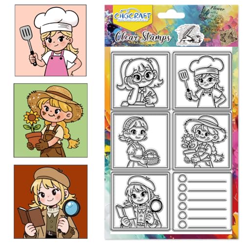CHGCRAFT Cute Characters Clear Stamps Girl Patterns for Coloring Transparent Stamps Books Silicone Clear Stamp Seals for DIY Scrapbooking Photo Album Decoration, 4.3×6.3 inch - style: Cute Characters