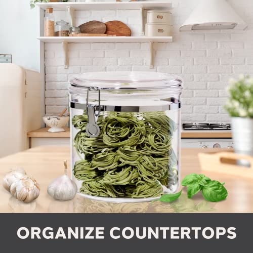Oggi Jumbo Clear Canister with Clamp Lid, 150 oz - Airtight Food Storage Container, for Kitchen & Pantry Storage of Bulk, Dry Foods Including Pasta, Flour, Sugar, Coffee, Rice, Tea, Spices & Herbs - size: 150-Fluid Ounce
