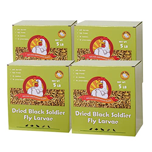 20LB Dried Black Soldier Fly Larvae for Chicken, Poultry, Wild Birds,100% Natural Non-GMO, No Additives, Treat, More Calcium Chicken Treats Than Mealworms，4 Packs - size: 5 Pound (Pack of 4)