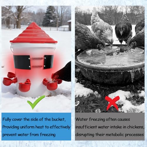 Chicken Water Heater Thermo Bucket Belt Heated Strap for 5 Gallon Barrel, 40W Silicone Rubber Heating Band for Chicken Waterers with 6.5 ft Power Cord