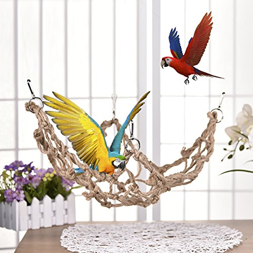 Litewoo Bird Rope Climbing Net Swing Grid Hammock for Parrot Rat Cage, XL | Hemp chew-safe material, 23.62 x 23.62in, sturdy, for parrots/hamsters/chinchillas/ferrets, promotes climbing & nail trimming - color: XL: 23.62 x 23.62inch/ 60 x 60cm