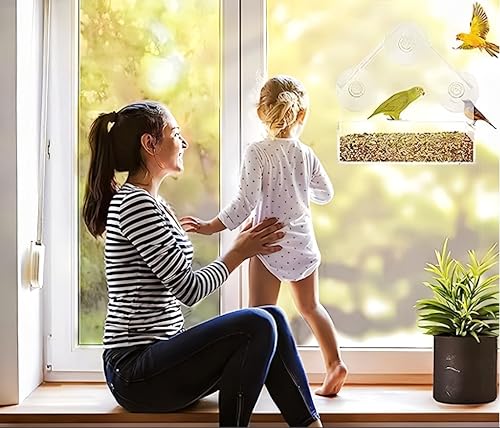 2 Pack Window Bird Feeder for Outdoors Clear Feeders Window Mounted with Strong Suction Cups Fummingbird Feeder Acrylic Birdfeeders for Viewing Wild Birds Outside, Interactive Cat Toys