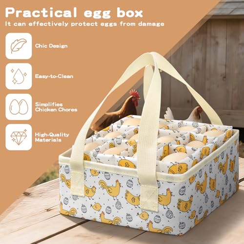 Eggs Collecting Basket, Durable Canvas Egg Basket for Gathering with 24, Double-Layer Storage Basket, Lined with PP Cotton, Collector & Container for Duck, Chicken, Goose Egg-yellow - color: yellow