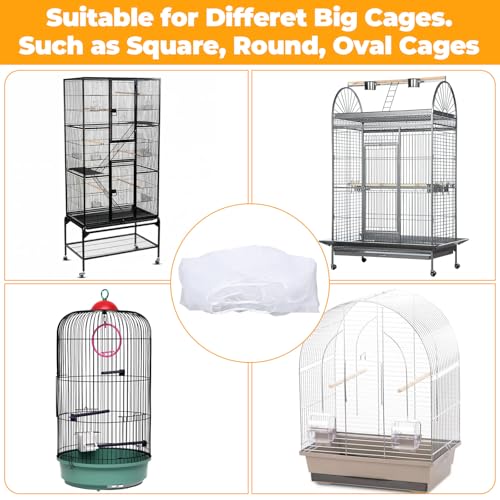 Large Bird Cage Seed Catcher Universal Bird Cages Net Cover | 31" x 118" Adjustable Nylon Mesh Skirt with Elastic Band for Parrot & Parakeet Cage (Not Include Birdcage) - White