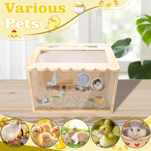 Chicken Brooder Box,Large Size, 15.74"x11.81"x 11.81", Wooden Brooder Box for Chicks, Animal Playpen with Top for Chickens for Chicks, Hamsters, Turtles, Reptiles
