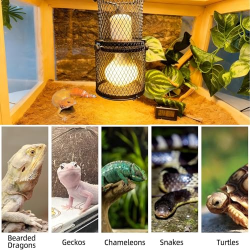 kathson 2 PCS Retractable Reptile Heat Lamp Guard,Reptile Anti-Scald Mesh Cage Guard Lampshade,Ceramic Heat Emitter Heat Lamp Shade Fixture for Snake Lizard Turtle Frog,Without Bulb - size: 2 PCS | Retractable Reptile Heat Lamp Guard