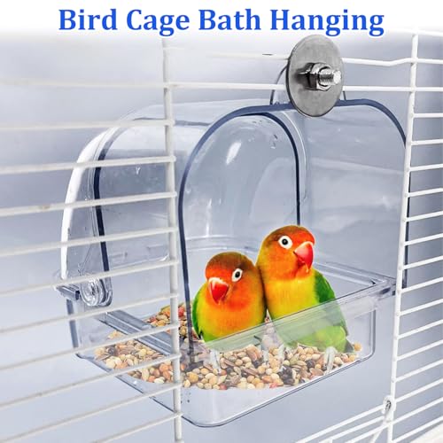 Tfwadmx Bird Cage Bath Hanging Parrot Bath Tub Water Shower Food Feeder Holder Tray Bird Bath Supplies for Small Birds Canary Budgies Cockatiel Lovebirds (Transparent) - color: Transparent