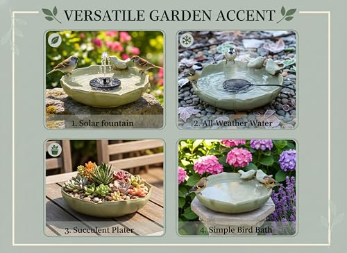 Large Ceramic Bird Bath Bowl Only, 10" Shallow Ground Bird Bath, Handmade Ceramic Birdbath Bowl for Outdoors, Wildlife Water Bowl for Outside, Garden, Tabletop, Balcony and Lawn - size: Shallow 9.8x3