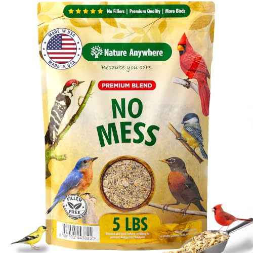 No Mess Wild Bird Seed for Outside Feeders, Sunflower Hearts Blend, 5 lb | no mess bird seed, shell free sunflower hearts for birds, kernel peanuts and hulled millet, no fillers, made in USA