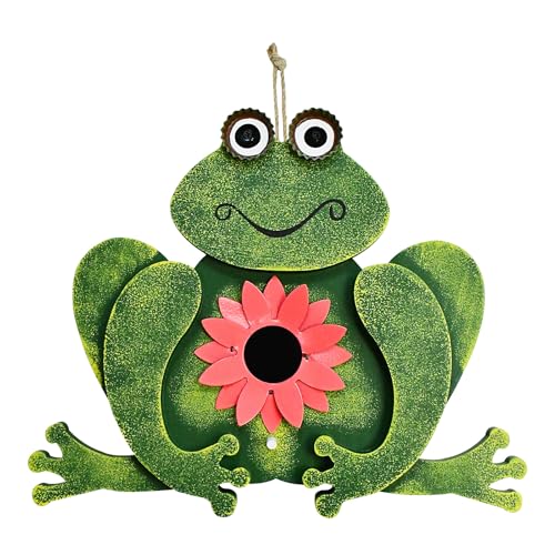 Wood Frog Bird House for Outside Decorative Bird Houses Hanging Outdoor Garden Patio Yard Hand-Painted Green Birdhouse Nesting Box for Bluebird Finch Wren Sparrow Chickadee (1)
