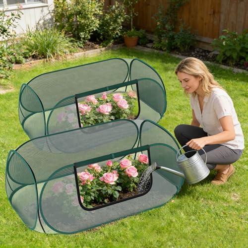 2-Pack Raised Garden Bed Covers, 45" x 22" x 17" Mesh Crop Cage, Pop-Up Plants Cover with 30% Shade Cloth for Seedlings Vegetables Fruits Flowers, Protects Against Birds Animals Pests with 16 Stakes - color: 2Pack-Green