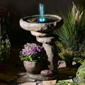 Solar Fountain for Bird Bath, Water Fountain Outdoor with Planter, Freestanding Rock Solar Waterfall with LED Lights for Garden, Patio, Yard - color: Gray-28 in