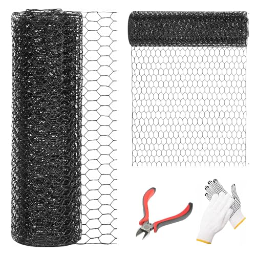 12'' x 50' Black Chicken Wire Fencing, 1 inch Chicken Wire and 19 Gauge Poultry Netting, Garden Mesh Fence Roll for Floral Arrangements/Crafts/Farm/Livestock/Pet Protection - size: 19 gauge 12'' x 50'