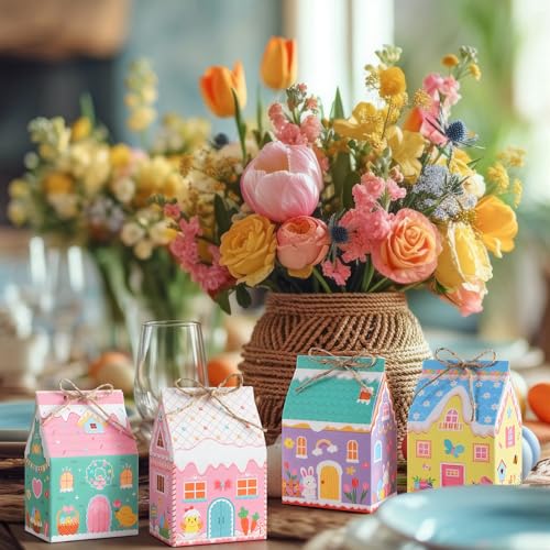 Zhanmai 48 Pcs Easter Treat Boxes Candy Mini Rabbit Egg House Favor Box Easter Party Paperboard Gift Boxes for Holiday Party Treat Cookie Goodie Snack Gift Packaging - style: Easter
