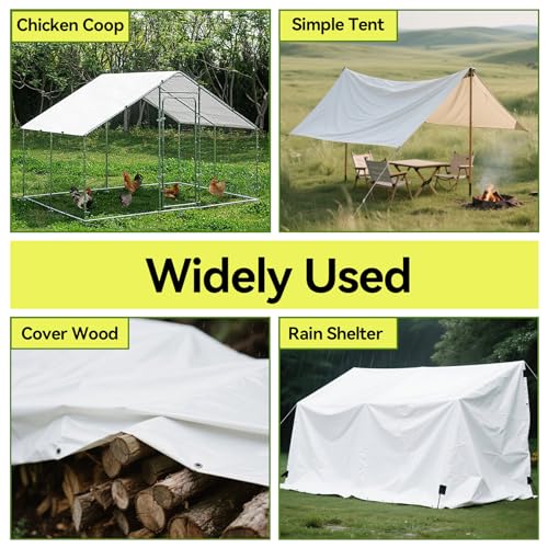 Klmnop Chicken Coop Cover, Waterproof 11.8 x 6 ft Chicken Coop Tarp Cover for Winter with Ball Bungees Cords for Large Coops, Walk-in Chickens Run Pen, Chicken Run(White)