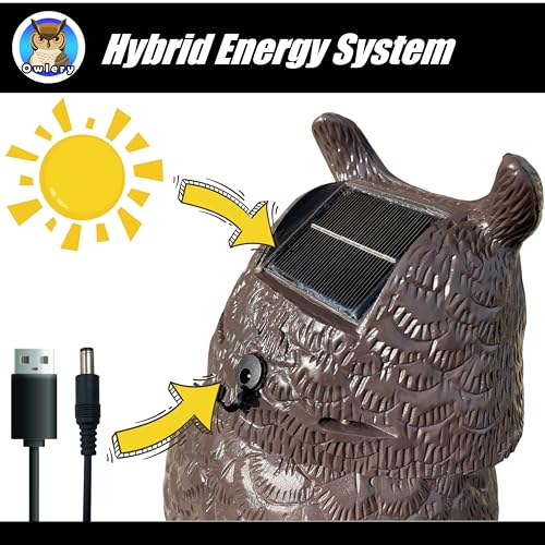 Large Solar Owl with Motion Detector, Flashing Eyes, Spinning Head, Realistic Hooting and Silent Mode, Garden Owl, Outdoor Statue, Decoration for Home, Garden, Patio and Fence