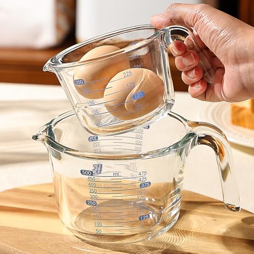 Clear Glass Measuring Jug 3 Pack Kitchen Measuring Cups with Scale | With scale, matched egg beater & flour measurer, dishwasher safe. Sizes:250ml,500ml,1000ml - color: Transparent