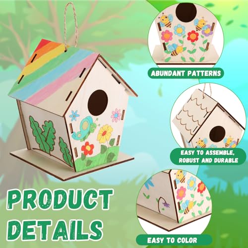 DoubleFill 24 Pack Wooden Bird House Bulk for Kids Birdhouse Kit Wood Houses for DIY Unfinished Hanging Birdhouse Kits, Wooden Craft Houses to Paint Family Camping Summer Crafts