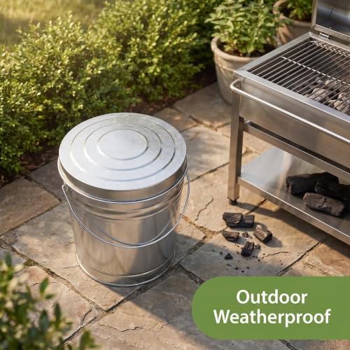 6-Gallon Galvanized Steel Storage Can with Locking Lid – Heavy Duty Metal Container for Dry Pet Food, Bird Seed, Charcoal, Wood Pellets, Sand, Recyclable, Industrial Strength Wire Bail