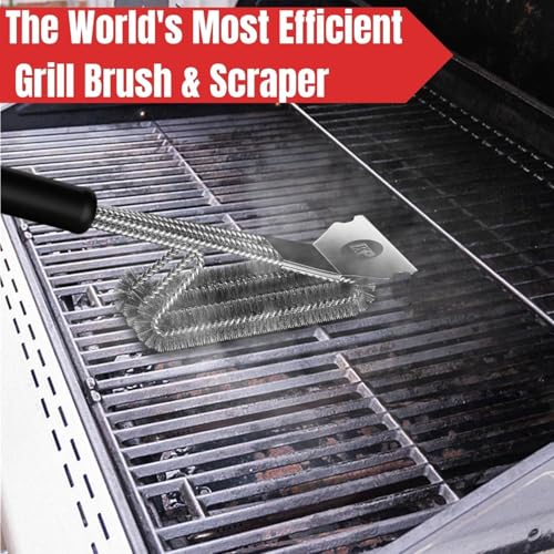 Safe Wire Grill Brush for Outdoor Grill w/Grill Scraper & Grill Mat Grill Cleaning Kit -Extended Handle BBQ Brush for Effortless Grill Cleaning Grill Cleaner Brush Barbecue Tools