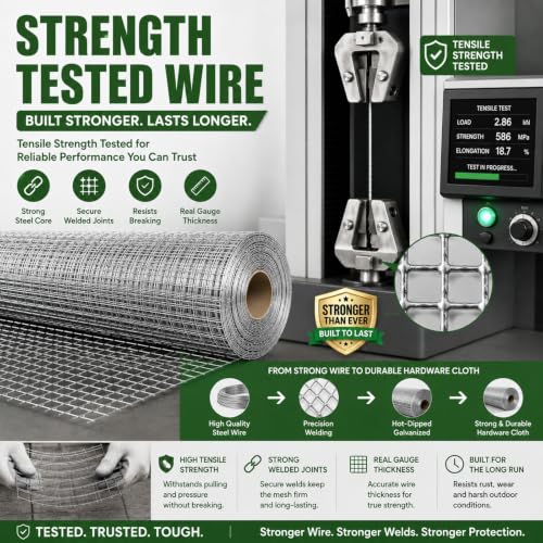 Hardware Cloth 1/2 inch Chicken Wire Fencing 48 x 100 Ft 19-Gauge | Hot-dip Galvanized After Welding Chicken Wire Mesh Roll Rat Wire Gopher Mesh Garden Fencing - size: 1/2inch 48''x100'