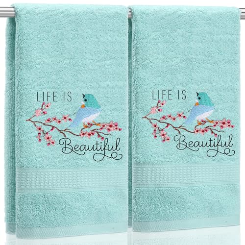 SmoothNovelty 2 Pcs Bird Hand Towels for Bathroom Decor 14x29 Inch | Embroidered Bathroom Hand Towels, 100% Cotton, Soft Absorbent, Bird Bathroom Kitchen Decor, Spring Summer - style: Bird