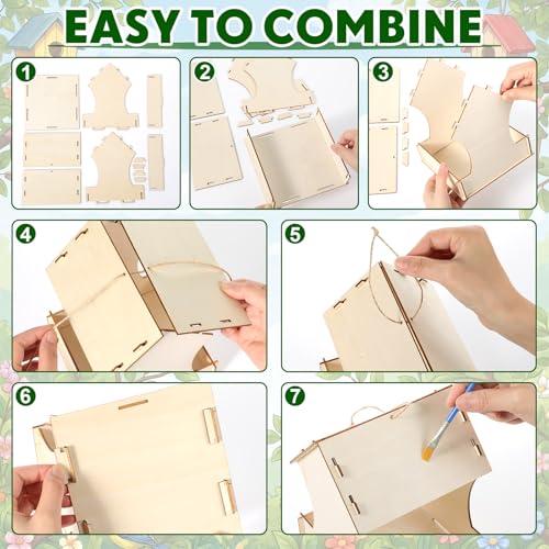 DoubleFill 6 Pack Wooden Bird Feeder Kits, DIY Bird House Kits, Build and Paint Craft for Adults, Unfinished Birdhouse Wood Craft for Educational Fun Art Outdoor Activities Gift