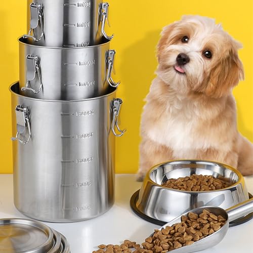 Pongnas Stainless Steel Pet Food Container, Metal Dog Food Container for Dog Food, Cat Food, and Bird Seeds, Compact Kitchen Storage Ideal for Countertop Display(2500ML)