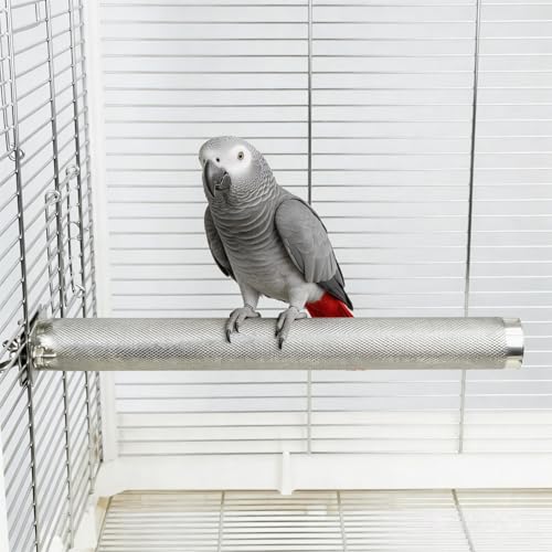 AOTU Large Bird Perch Stainless Steel Parrot Perches Bird Stand for Cage Durable Beak & Claw Trimming Grinding Perch for Birds Parrot Cage Accessory (L: 11.8" x 1.2") - size: L: 11.8" x 1.2"