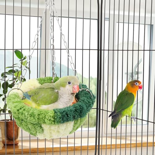 Wontee Bird Nest Bed Parrot Hanging Swing Hammock Bird Cage House for Budgies Parakeets Cockatiels Lovebirds Conures (Green) - color: Green